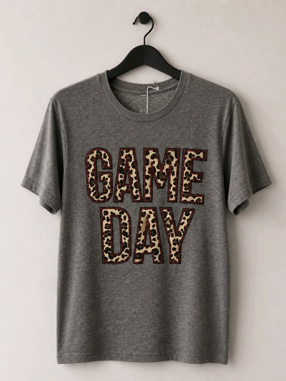 Gray 'GAME DAY' Leopard-Accent Short Sleeve Tee